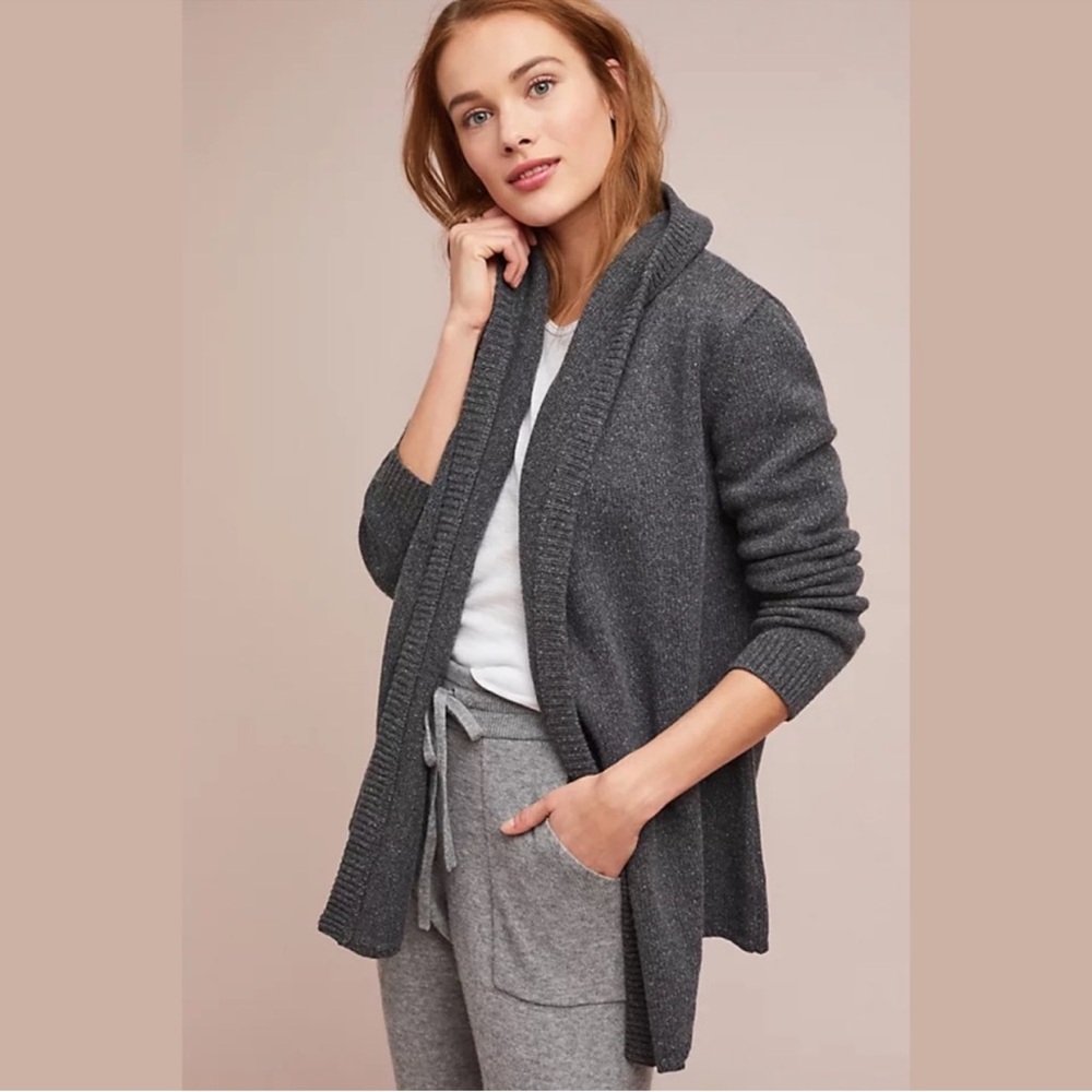 Eberyjey Paula Open Front‎ Hooded Cardigan Grey Anthropologie silk wool blend